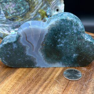 Moss Agate Cloud Carving: Dendritic Heart Chakra Stone 6
